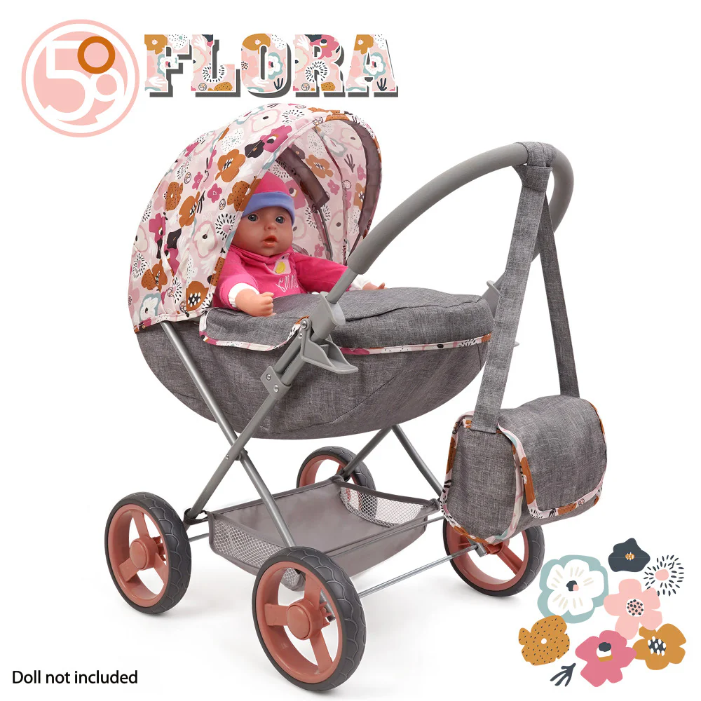 509 Crew Melange Flora Deluxe Doll Pram with Matching Shoulder Bag - Image 4
