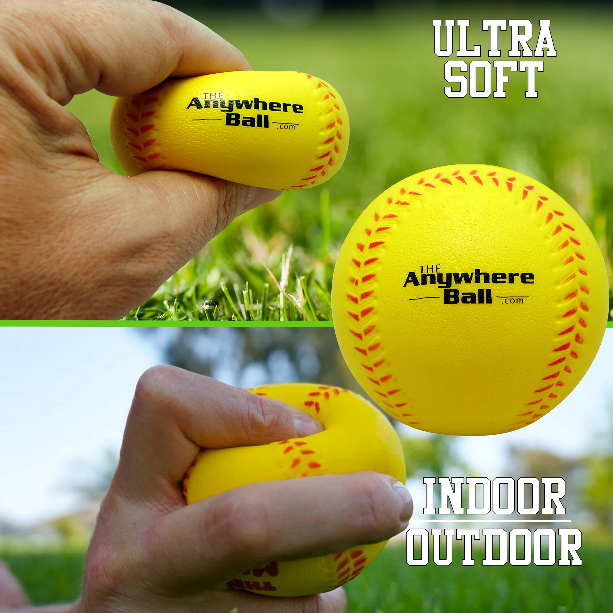 Anywhere Sports: The Anywhere Ball Squishy Foam Training Set - 6-Pack, 3" Yellow Balls for Baseball & Softball, Waterproof, Kids 3+ - Image 2