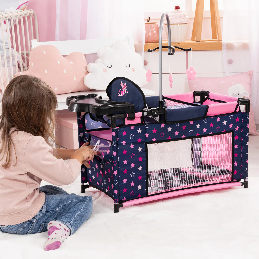 Bayer Design Dolls: Multi-Bed - Navy, Pink, Fairy, Stars - Playpen For Dolls Up To 18" - Image 6