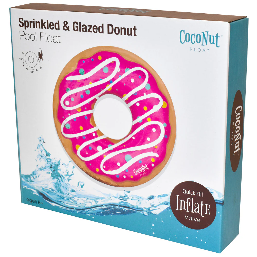 CocoNut Float Pink Sprinkled & Glazed Donut 48" Inflatable Pool Ring - Image 2