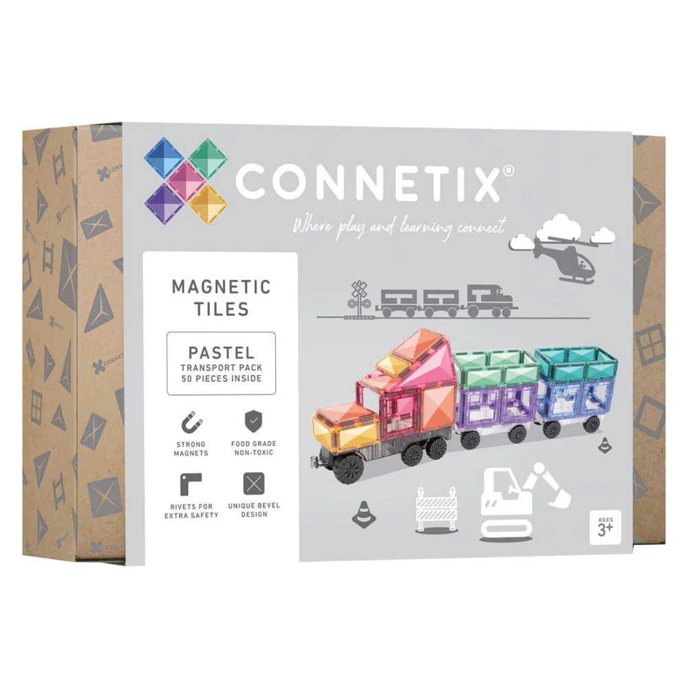 Connetix Magnetic Tiles Pastel Transport Pack - 50 Pieces