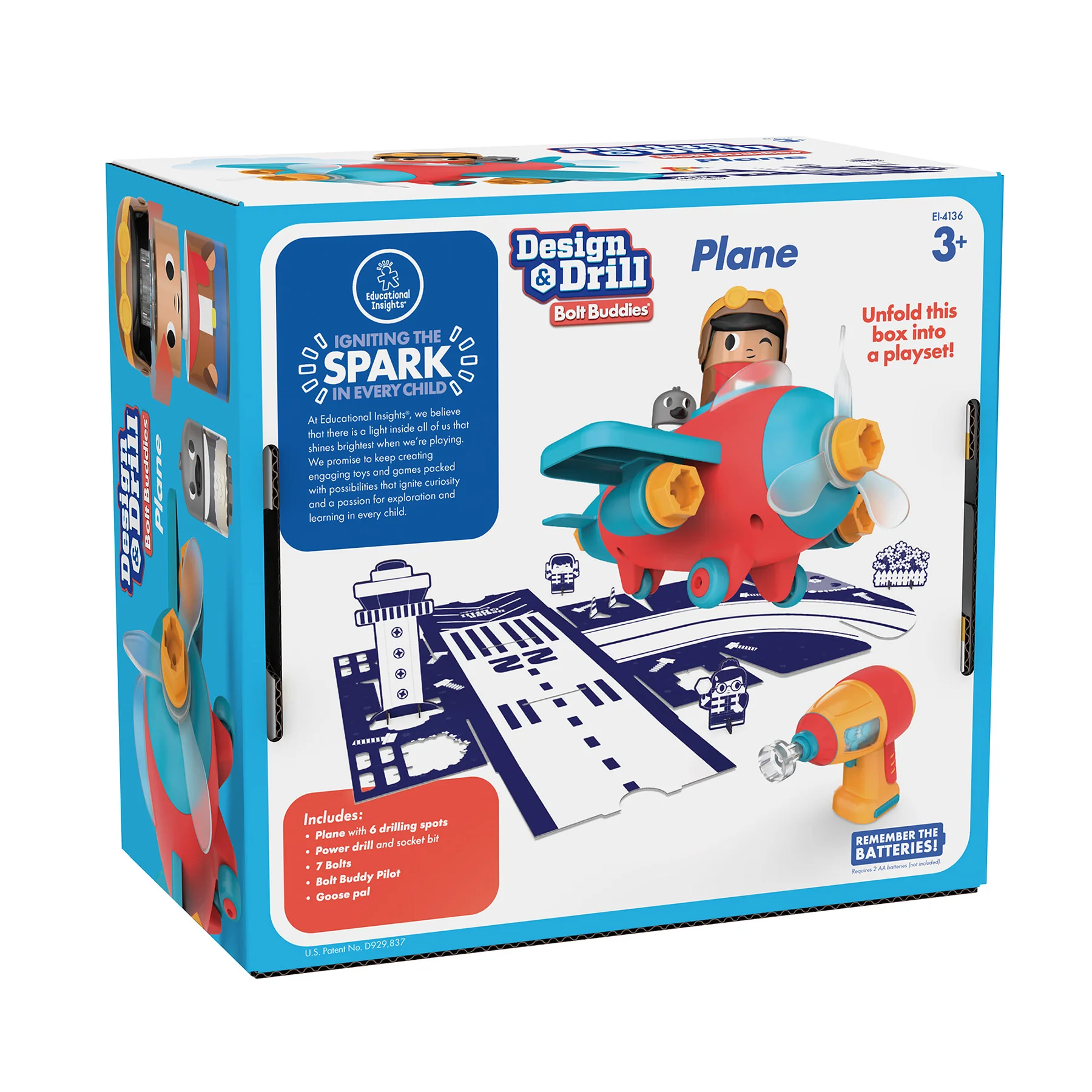 Educational Insights Design & Drill Bolt Buddies Plane - Kid-Safe Toy Drill - Image 3