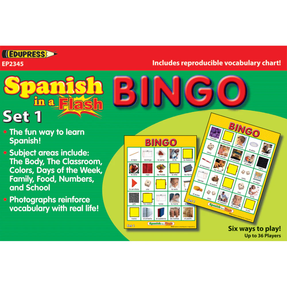 Edupress Spanish in a Flash Bingo Game Set 1 - Educational Learning Toy