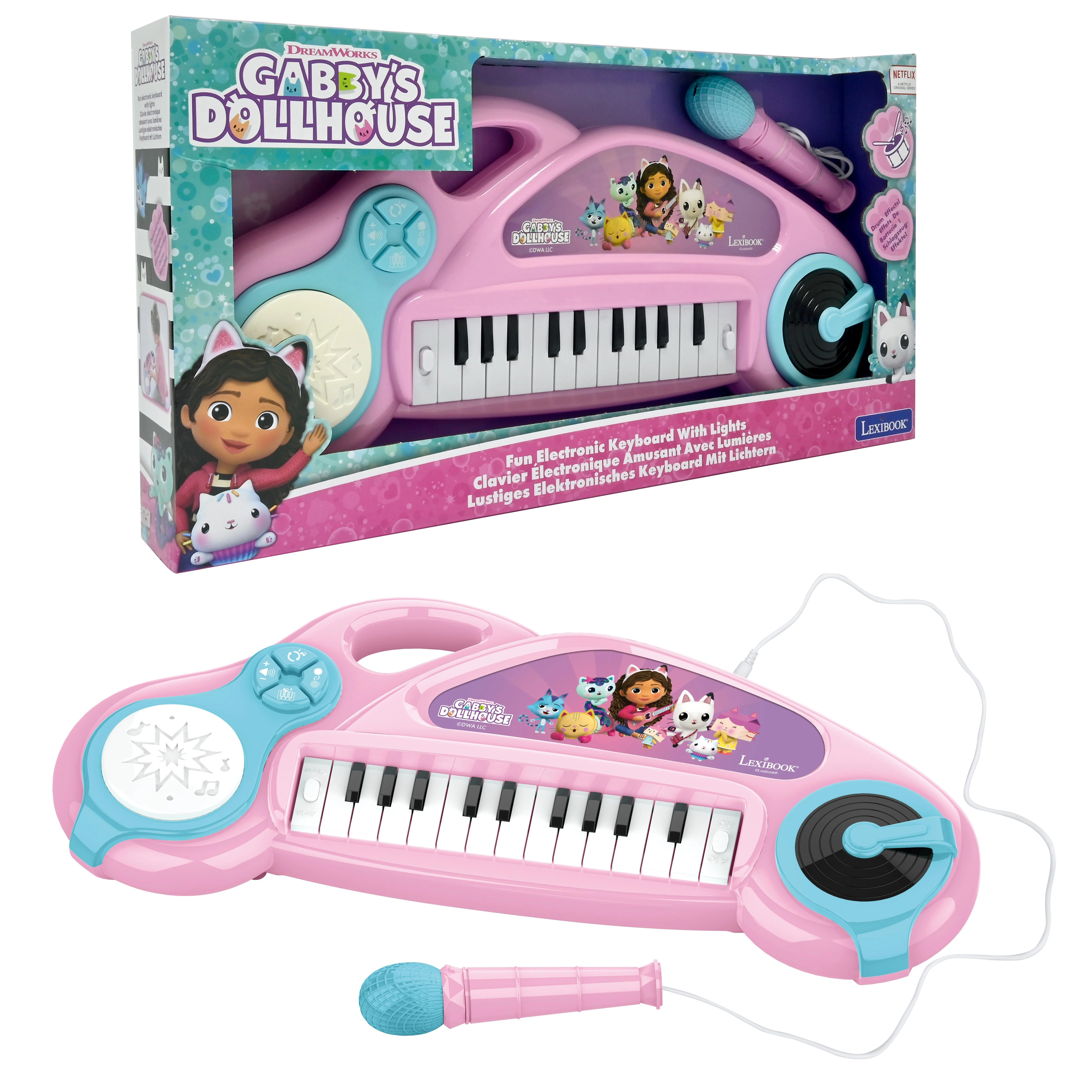Gabby's Dollhouse Pink Electronic Piano Keyboard with Microphone - Image 4