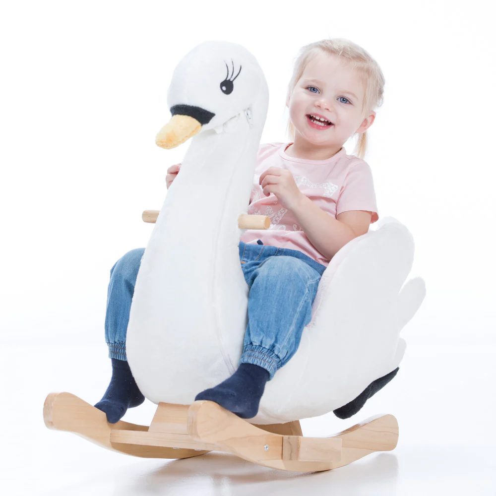 Gerardo's Toys - Little Rockers Swan - Plush Wooden Ride-On Rocker, Musical - Image 2