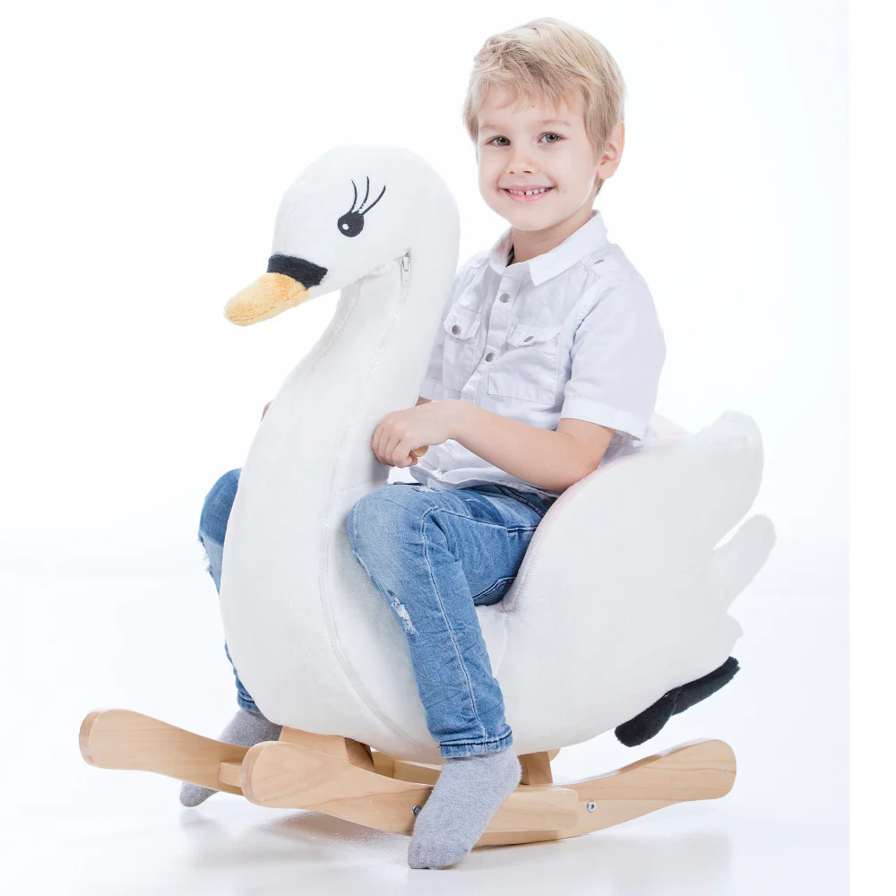 Gerardo's Toys - Little Rockers Swan - Plush Wooden Ride-On Rocker, Musical - Image 3