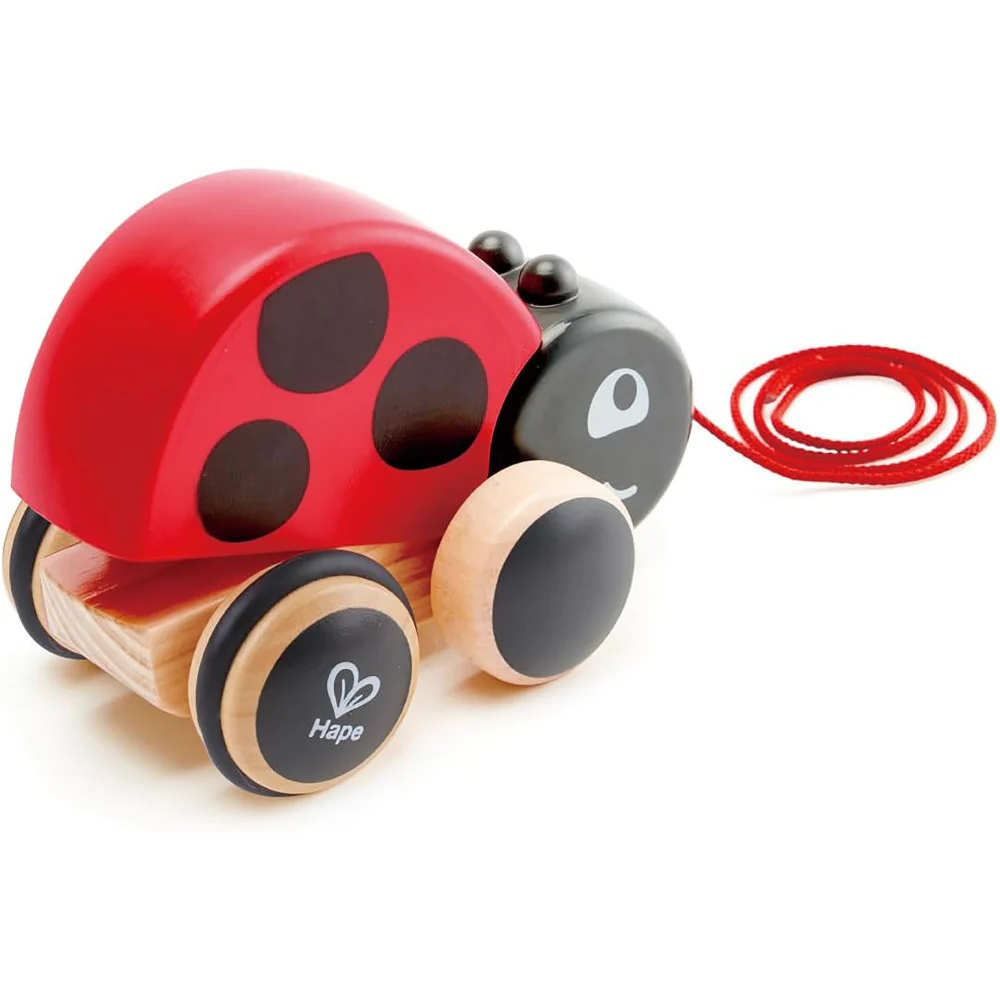 Hape Pull-Along Ladybug – Red & Black, Wooden Toy with Moving Wings - Image 5