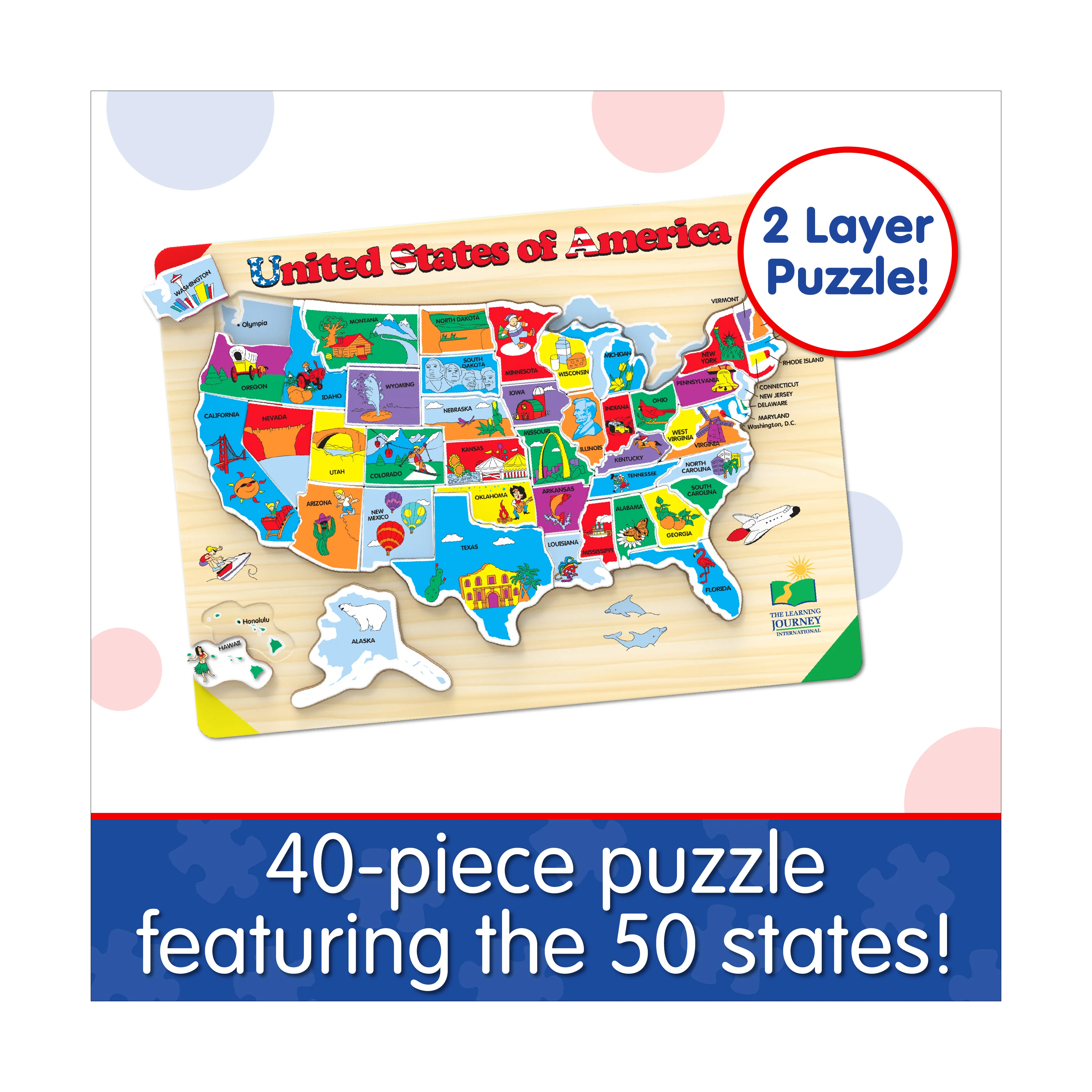 Lift & Learn USA Map Wooden Puzzle - 40 pc - Image 5