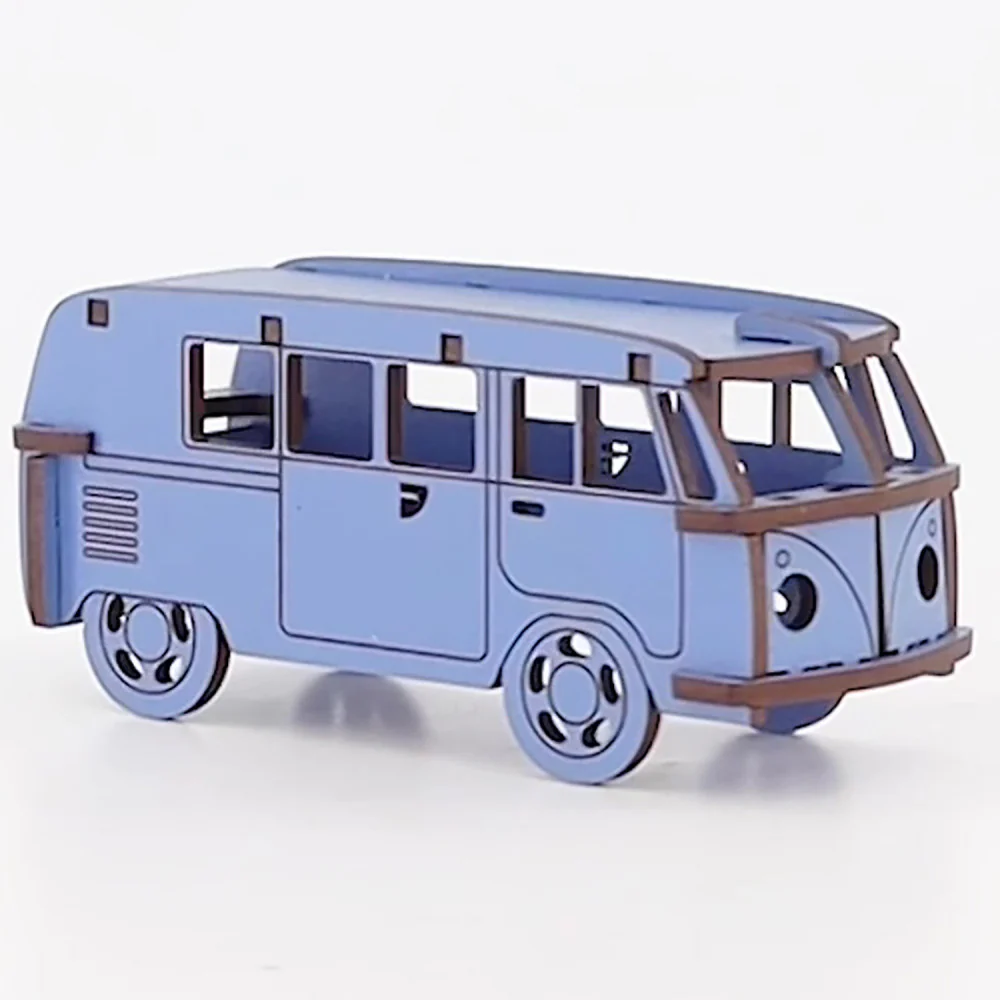 Little & Wood: Woodlet Camper Van Puzzle - Medium Blue 3D Model - Image 5