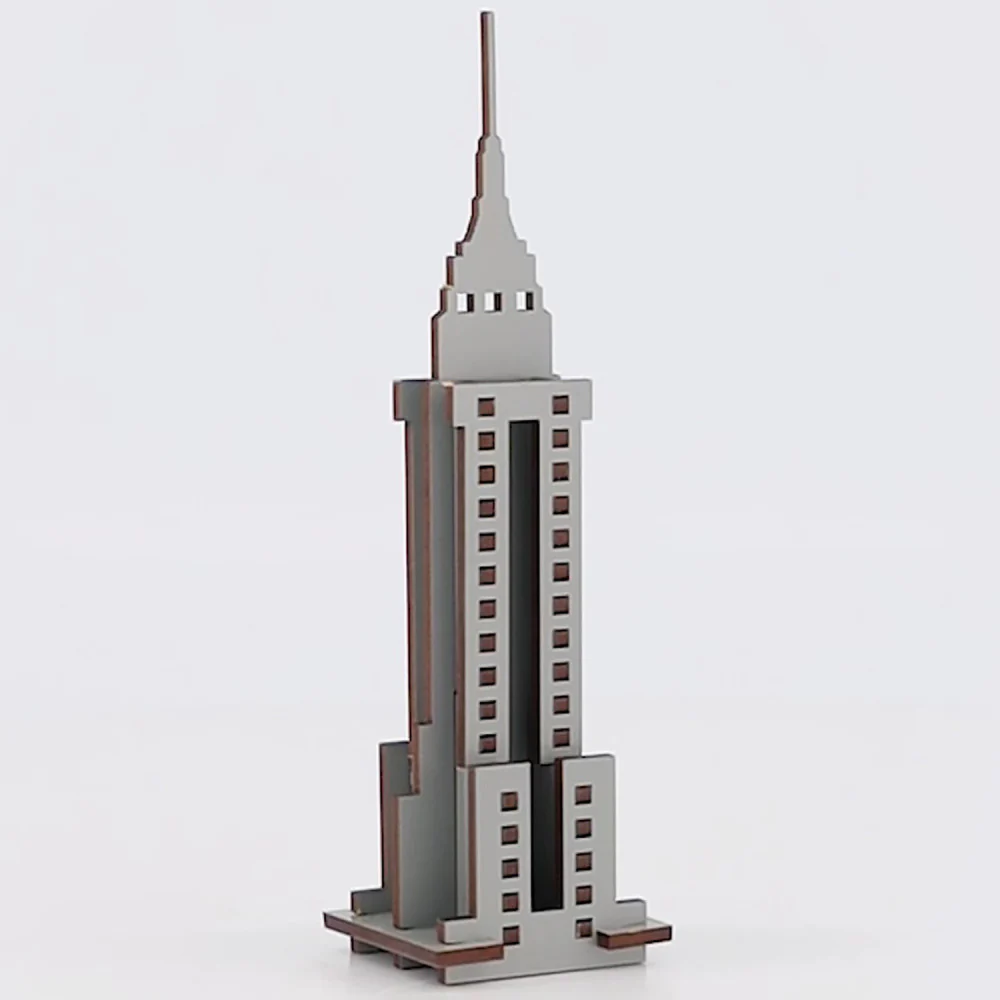 Little & Wood Empire State Building: 3D Wooden Puzzle Kit - Medium, Grey - Image 5