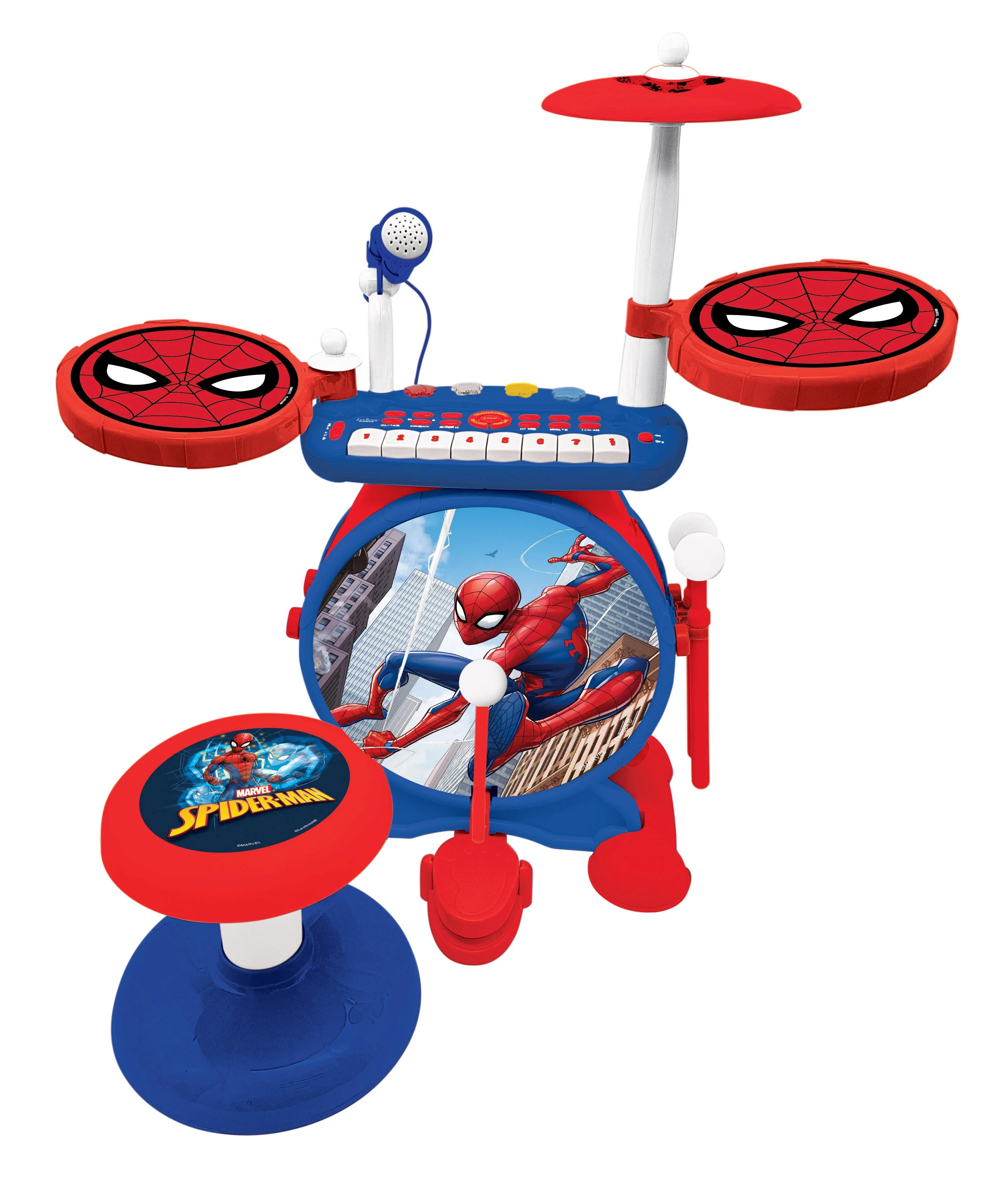 My Rock Band Spider-Man Blue/Red Electronic Drums Set with Seat - Image 4