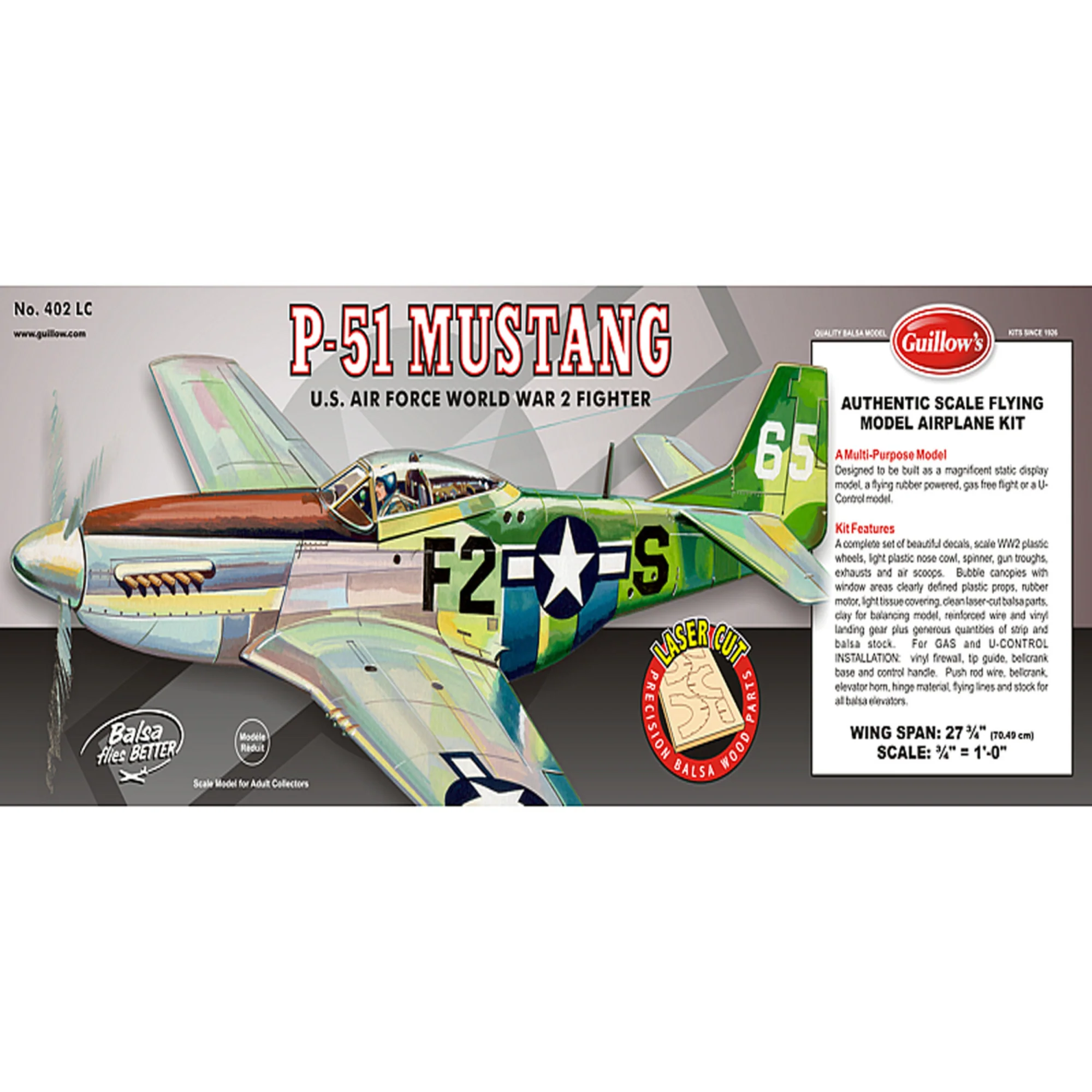 Guillow's P51 Mustang 1/16 Scale Balsa Model Airplane Kit
