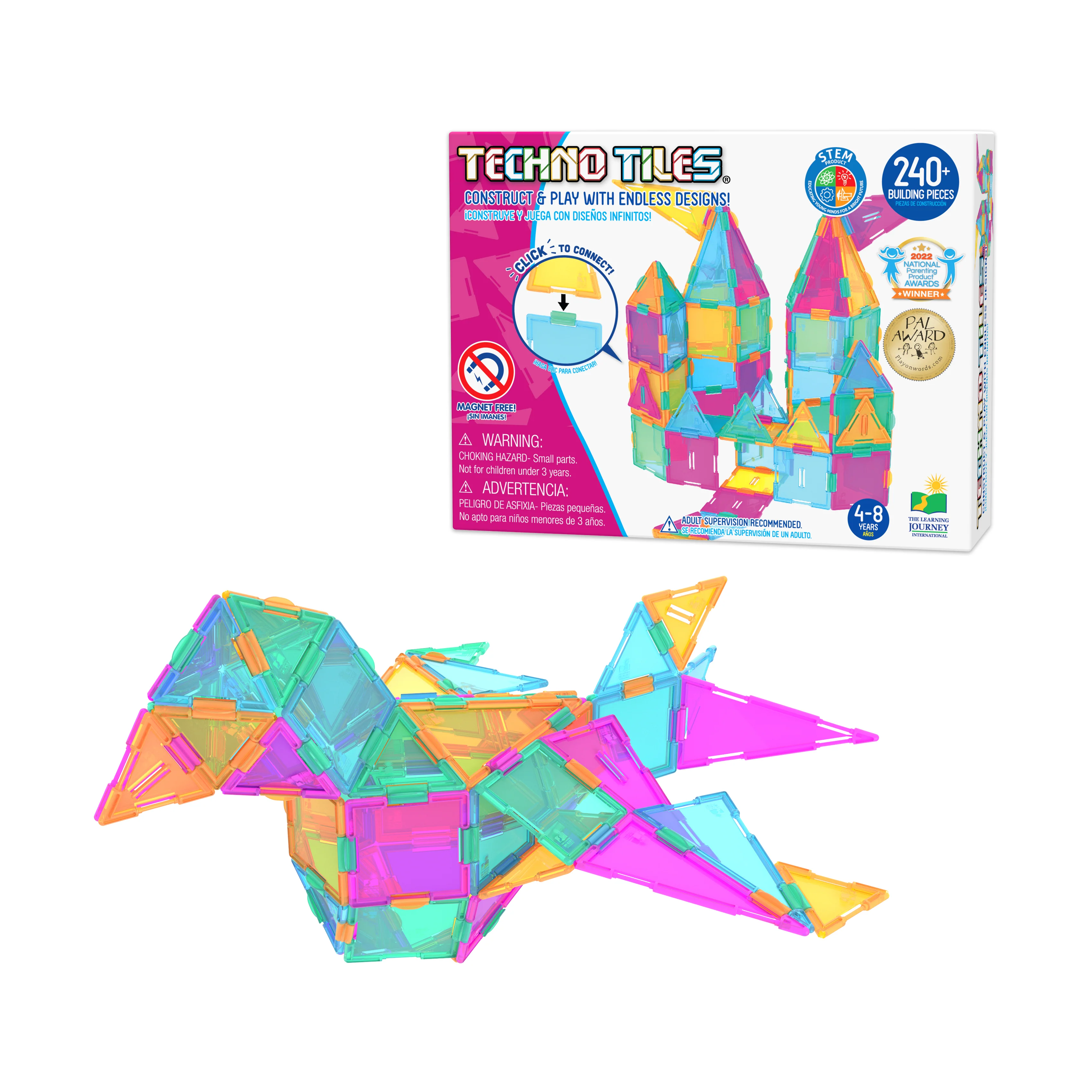 Techno Tiles Geometric Snap & Build Pastel Set - 240+ Pieces - Image 3