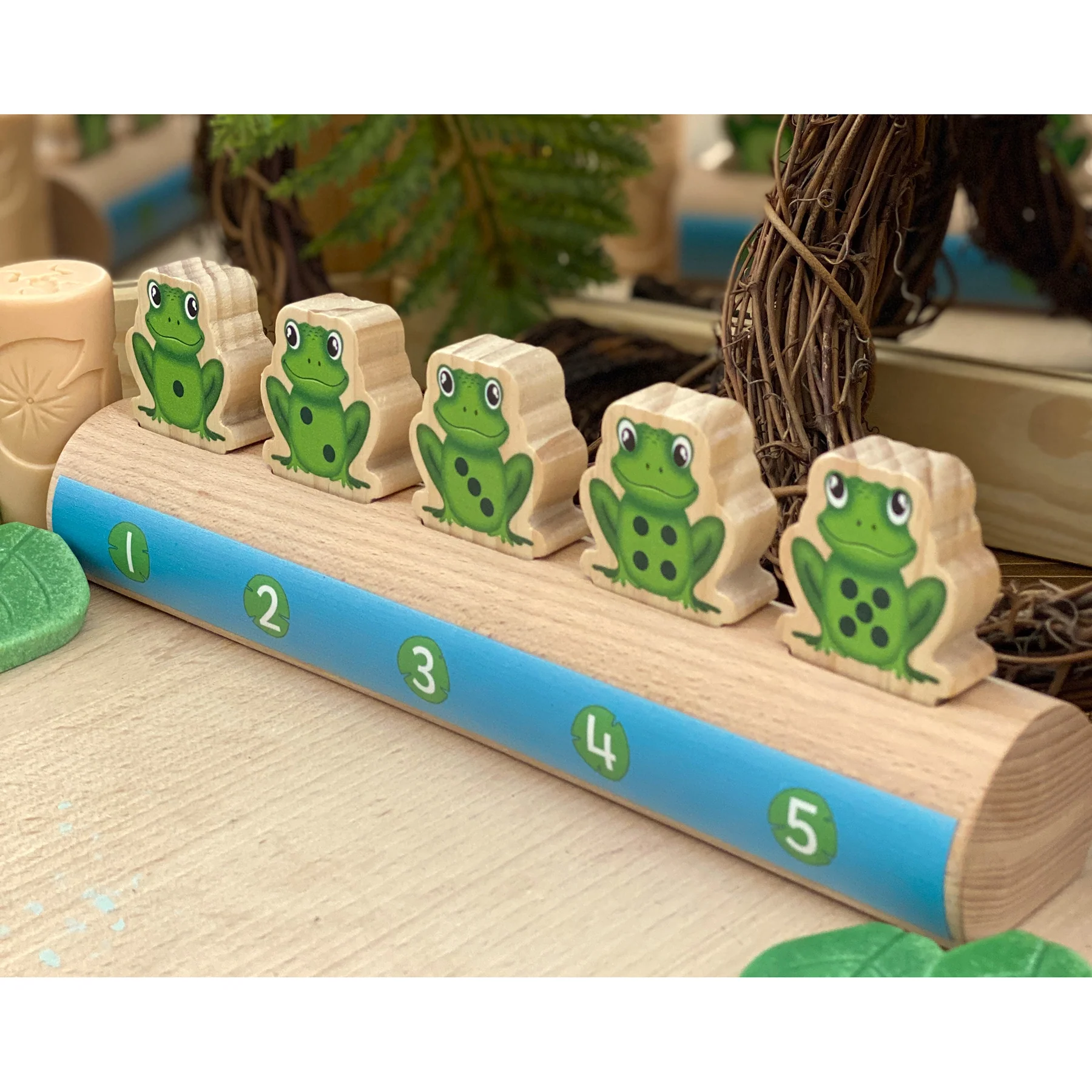 Yellow Door Sustainable Wood Five Frogs on a Log - Number Matching Game - Image 2